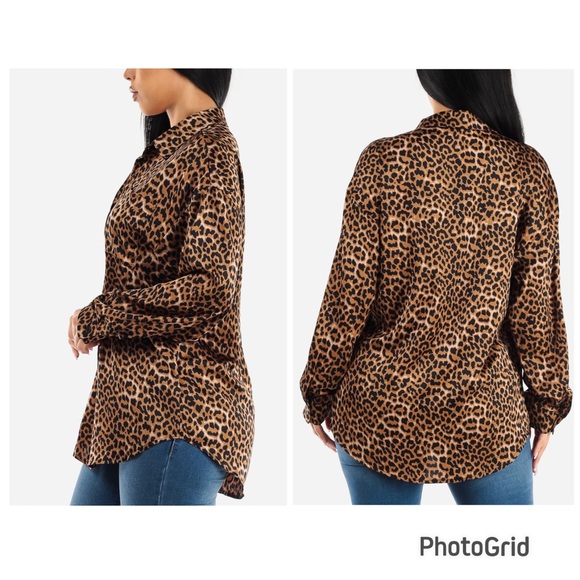 🐆PRIVATE LUXURIES • Satin Leopard Blouse or Pj Top - Picture 8 of 10